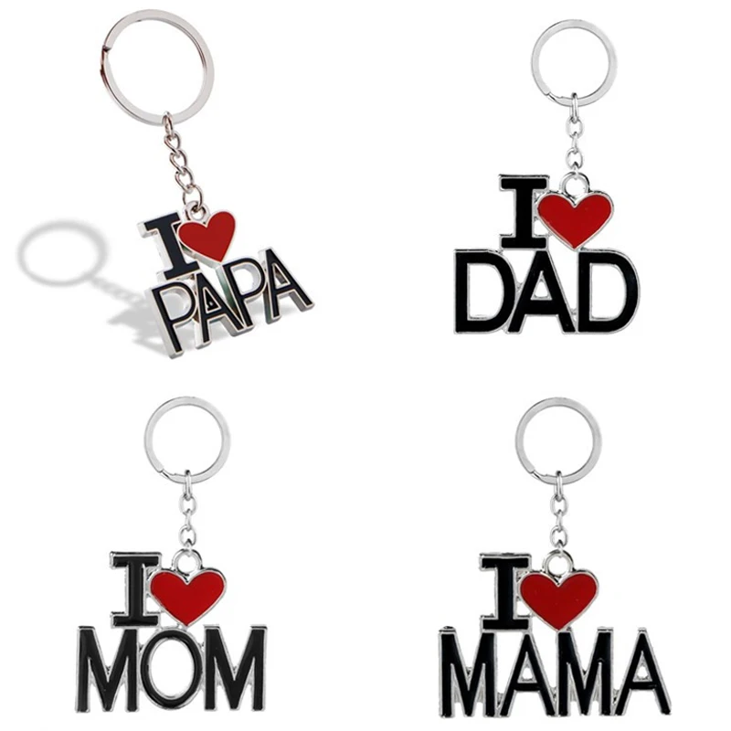 

I LOVE PAPA MAMA Heart Trinket Keychain Family Key Rings Letter Pendant Key Chain for Mother's Father's Day Gift Jewelry