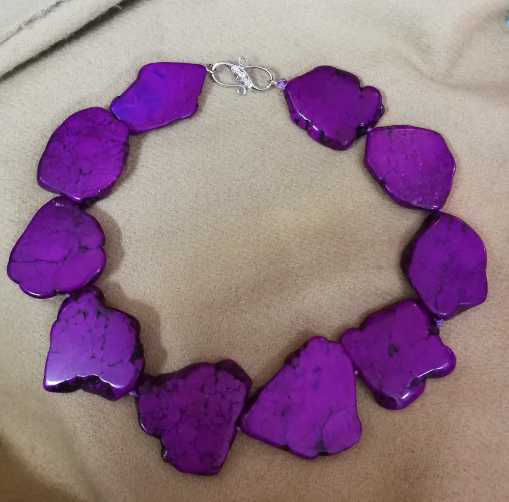 Women Jewelry Choker necklace 20x30mm Dark purple stone baroque