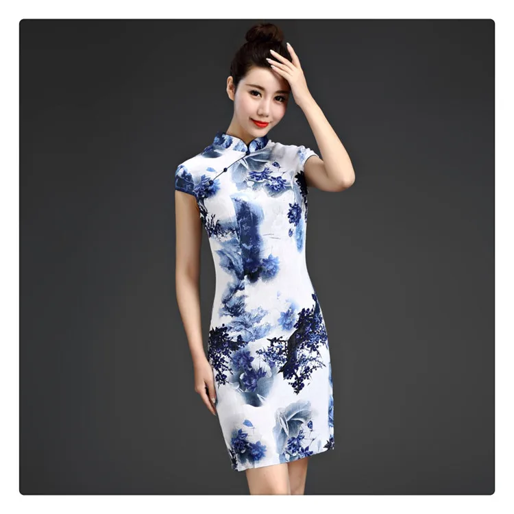 Chinese Dress Qipao Short Big Size 2018 Summer Autumn Party Linen-Silk Vestido Oriental Red 5XL 3XL 4XL (28)