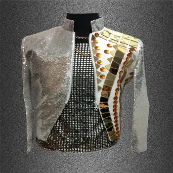 

S24 Ballroom dance costumes Gold mirror men blazers Sequins jacket outwear party Sequins jacket party outfit bar stage show