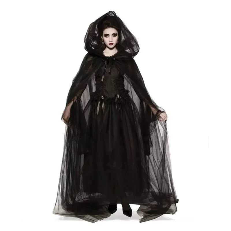 Карнавальный костюм ведьмы на Хэллоуин, средневековый женский черный костюм вампира невесты, вечерние костюмы зомби для взрослых - Цвет: Черный
