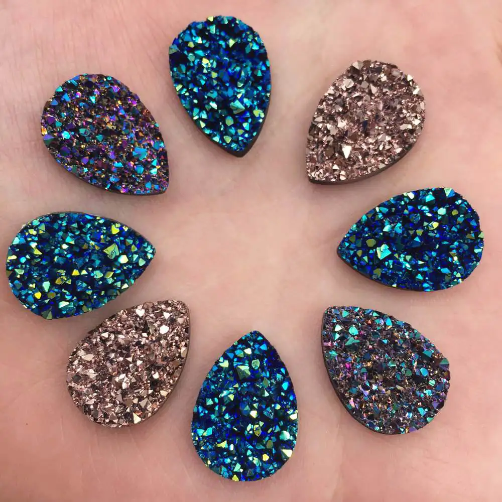 

40pcs Shiny AB Resin 13*18mm Drop irregular surface Ore crystal flatback rhinestone Ornaments DIY Wedding appliques craft SW46