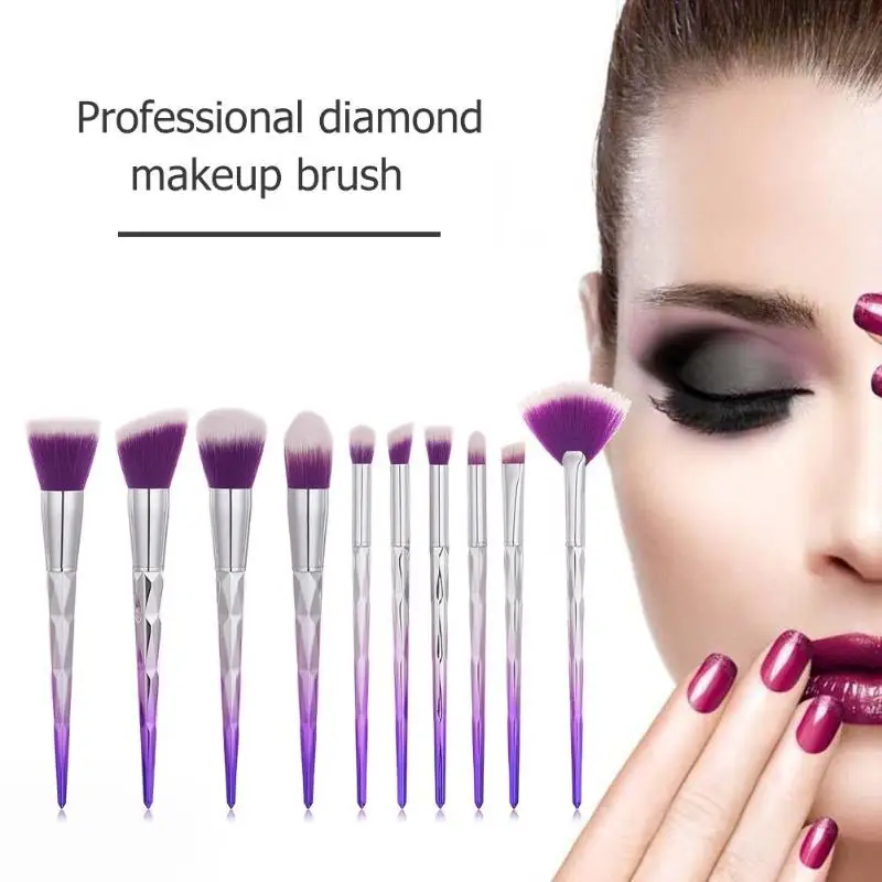 10pcs Professional Gradient Color Makeup Brushes Luxury Diamond Foundation Concealer Blushes Brushes Cosmetic Tool