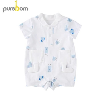 

Pureborn Baby Short Sleeve Romper Boys Girls Cotton Cartoon Onesies Summer Clothes Infant Unisex Newborn Jumpsuits