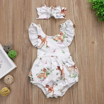 

Girls Outfits Summer Toddler Infant Baby Girl Clothes Christmas Deer Romper Jumpasuit Headband 2Pcs Set Outfit