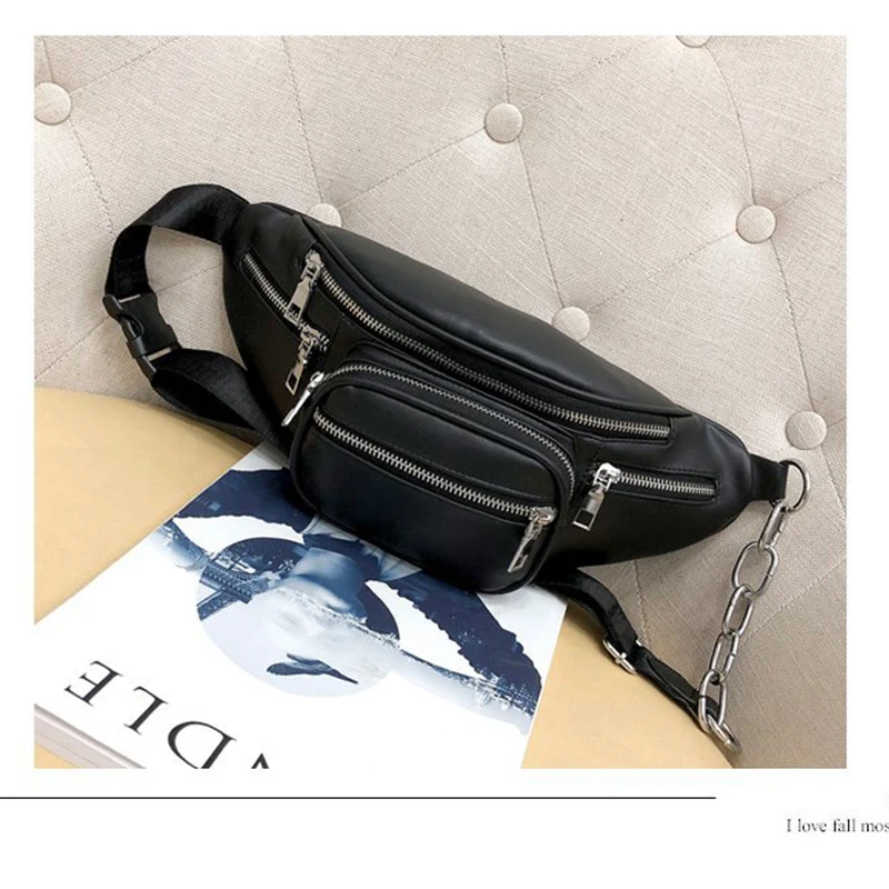 

Women's Waist Bags PU Leather Women Chest Bag Fashion Crossbody Shoulder Bags Female Leisure Travel Waist Pack Black