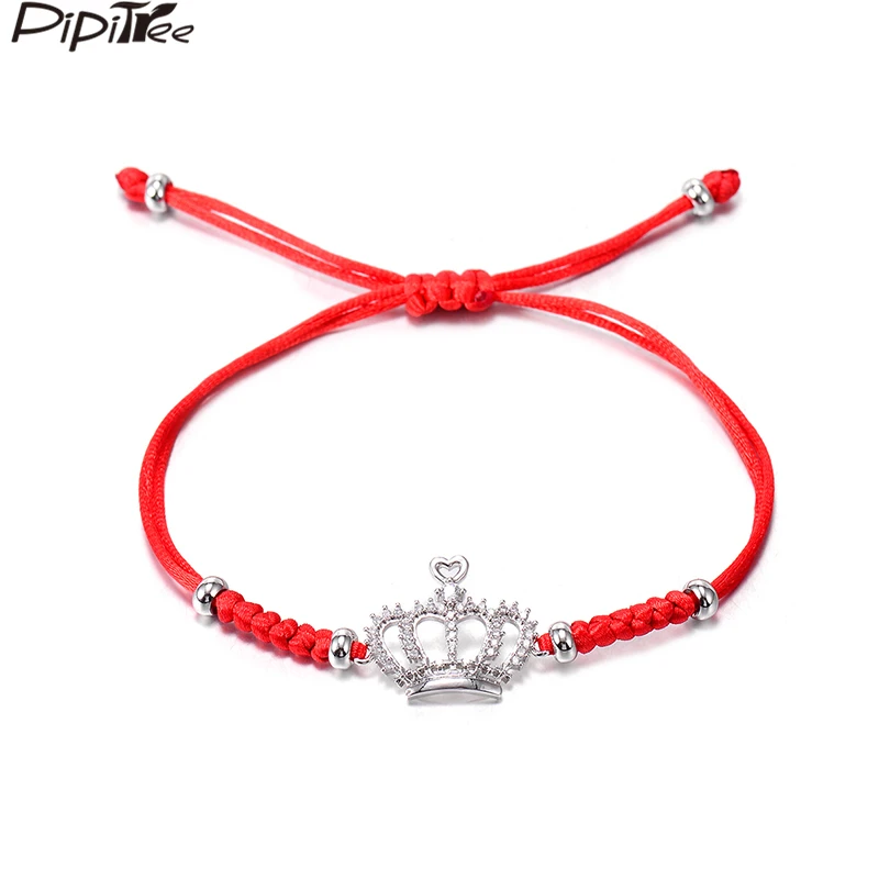 

Pipitree Customized Snake Knot Handmade CZ Zircon Crown Bracelet Jewelry Rope Braiding Red Bracelets for Women Kids Best Gift