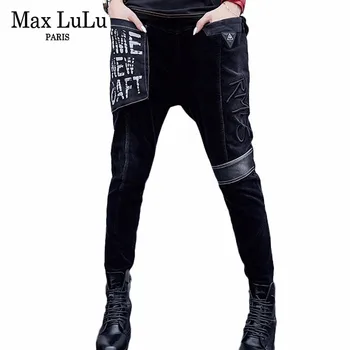 

Max LuLu 2018 Luxury Korean Embroidery Ladies Velvet Harem Pants Women Winter Black Jeans Push Up Woman Denim Trousers Plus Size