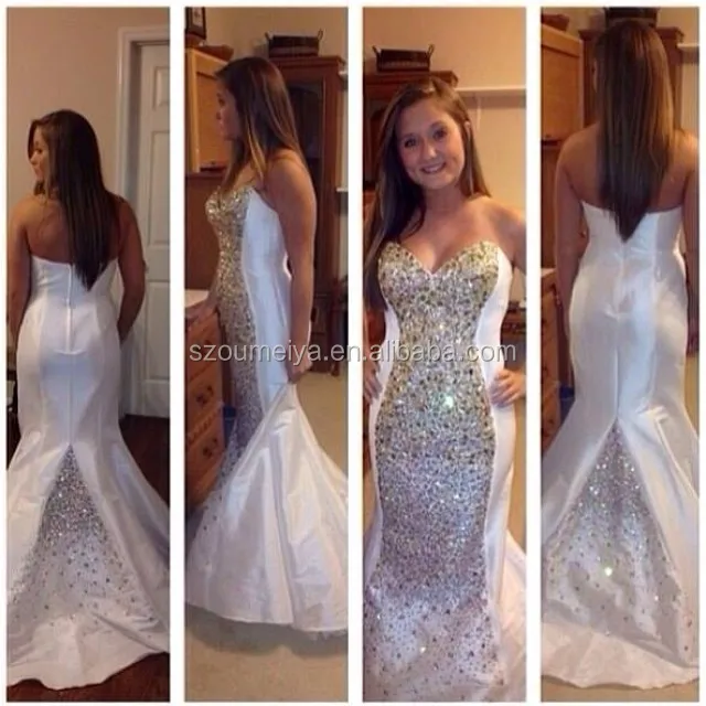 White Prom Dresses with Rhinestones