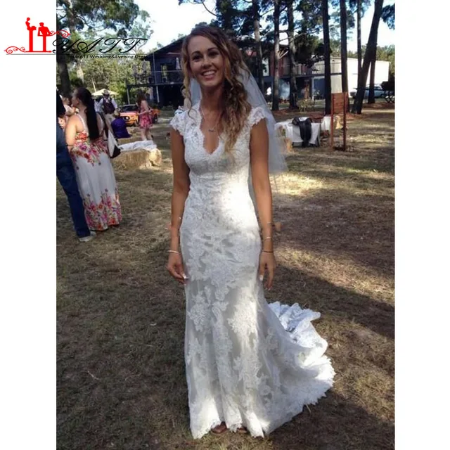 Vintage High Low Wedding Dresses Online 2017 Y Sheer V Neck Vintage High Low Wedding Dresses Online 2017 Y Sheer V Neck Ced Sleeves Pleats Country