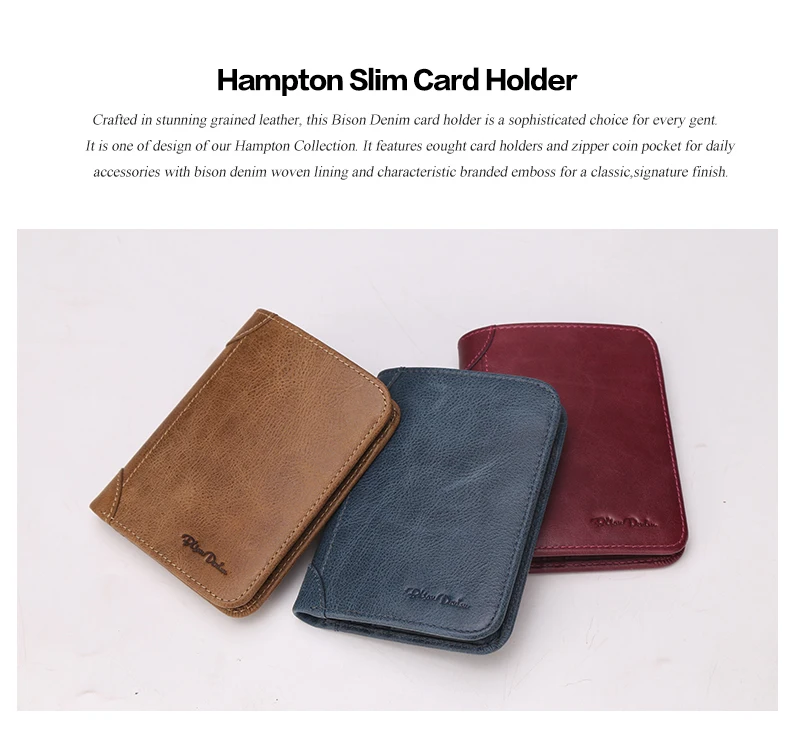 BISON DENIM Genuine Leather RFID wallet Men red brown vintage purse card holder Brand men wallets dollar price Male Purse 4361