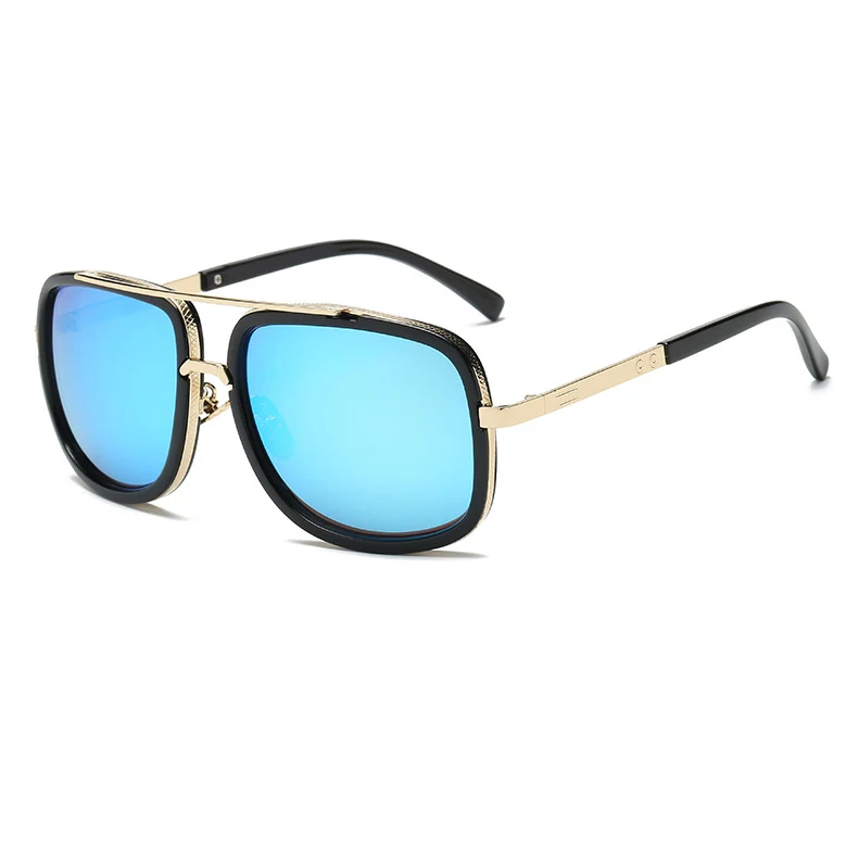 Luxury Brand Designer Twin-Beams Square Sunglasses Men Women Vintage Driving Cool Gradient Sun Glasses For Male oculos de sol - Цвет линз: Mirror Blue