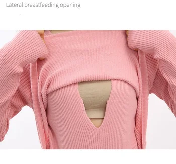 

AfeiTony Soft Knitted Maternity Dress Spring Autumn Solid Long Sleeve Dress Breastfeeding Dresses Nursing Clothes Pregnant Women