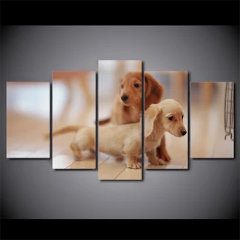 

5 Piece Canvas Art HD Printed Cute Dog Canvas Painting Dachshund Dog Wall Pictures For Living Room Home Decor CU-1623A