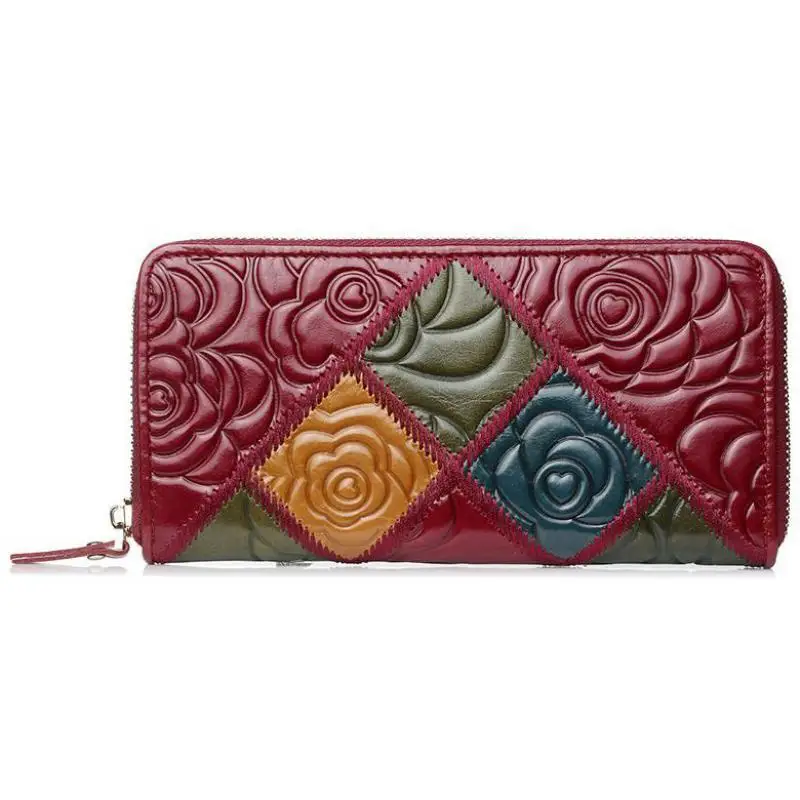 

Embossed Flower Women Leather Wallet Long Zipper Female Wallet Geuine Leather Women Purse Fashion Women Wallet