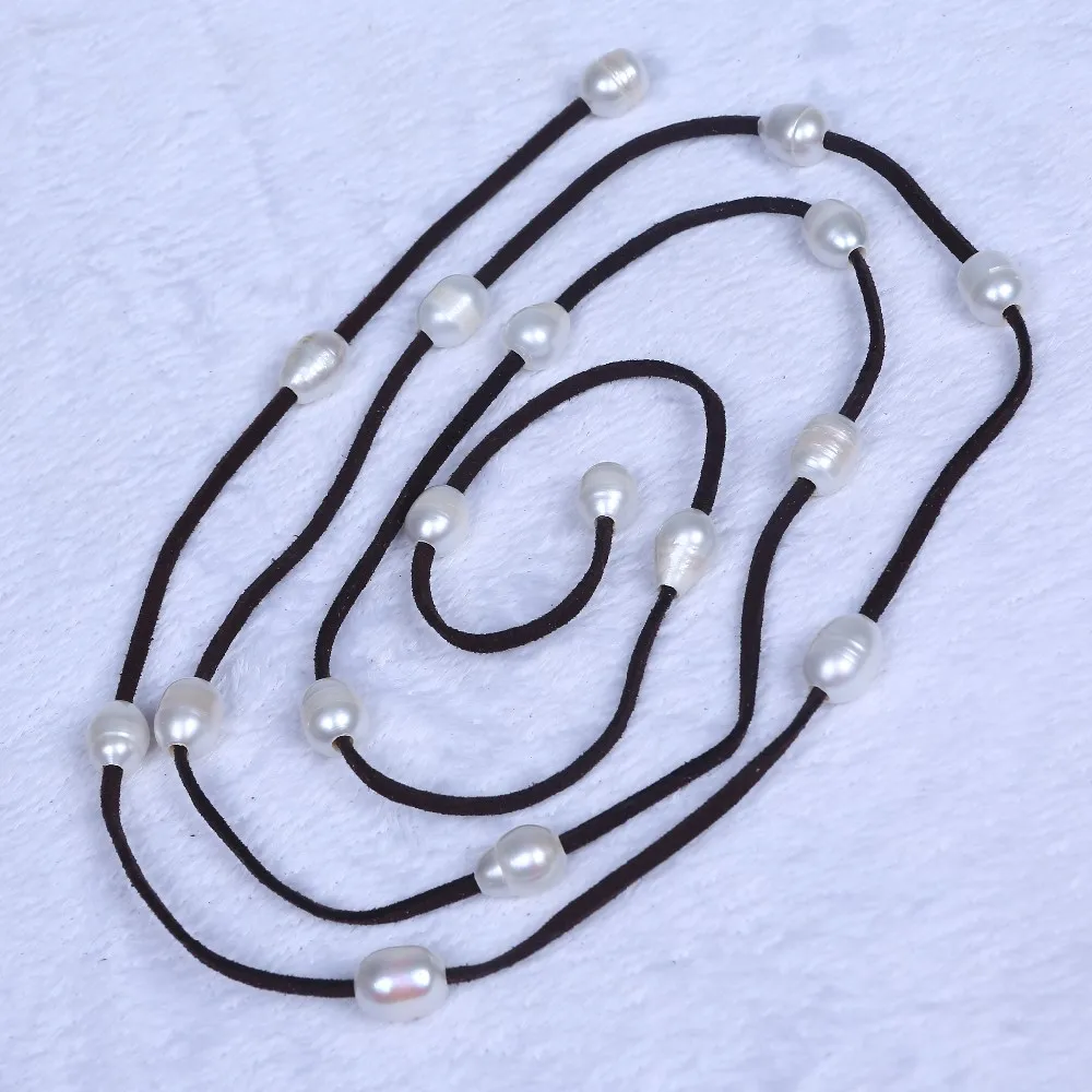 Очаровательные кожаные длинные ожерелья с натуральным пресноводным жемчугом, ювелирные изделия для женщин, ожерелье своими руками