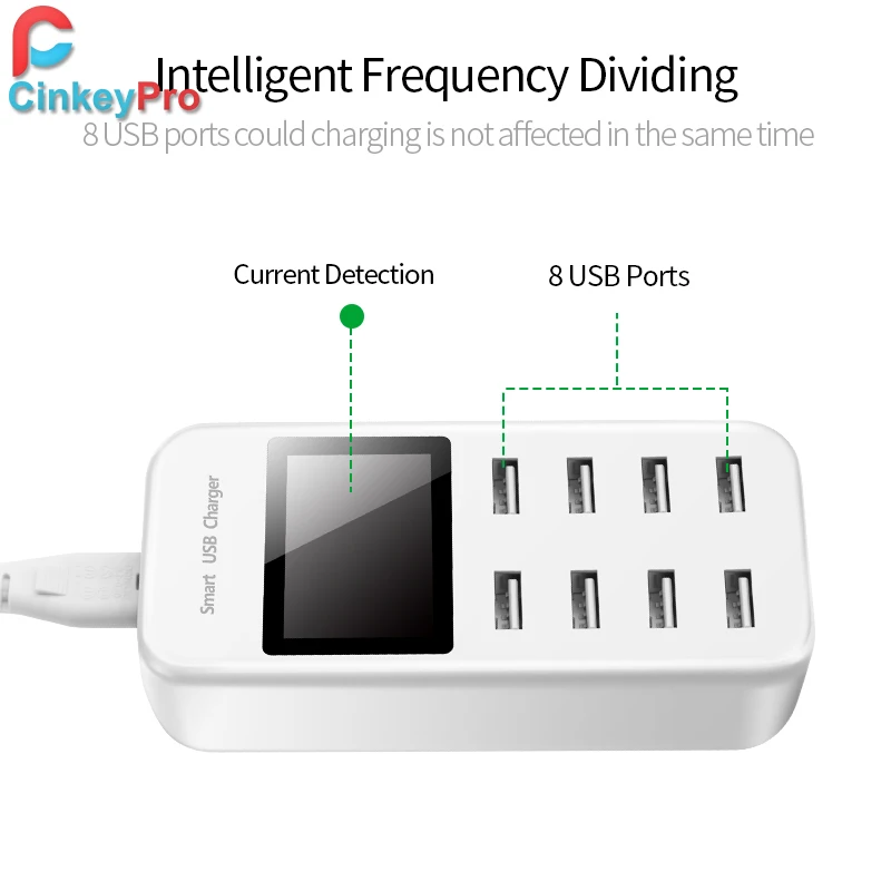 Умное зарядное устройство CinkeyPro с 8 USB портами и светодиодным дисплеем|charger for