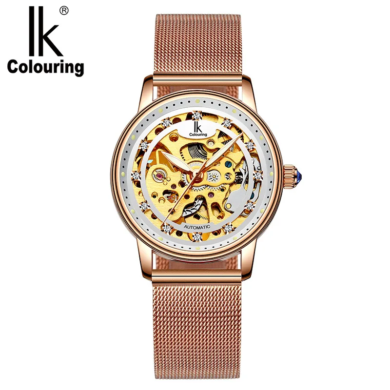 

IK female table double-sided hollow automatic mechanical watch diamond fashion trendy mechanical watch waterproof watch