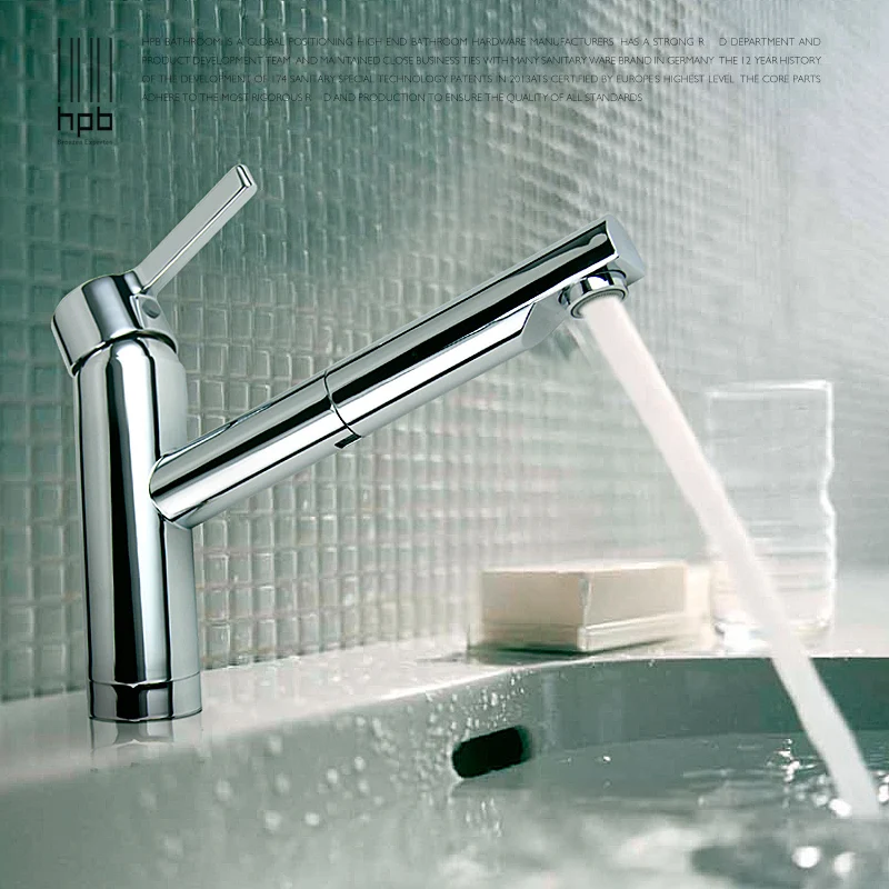 

all copper single hole pull out type basin bathroom faucet hot and cold mixer deck mounted chrome deck mounted basin faucets