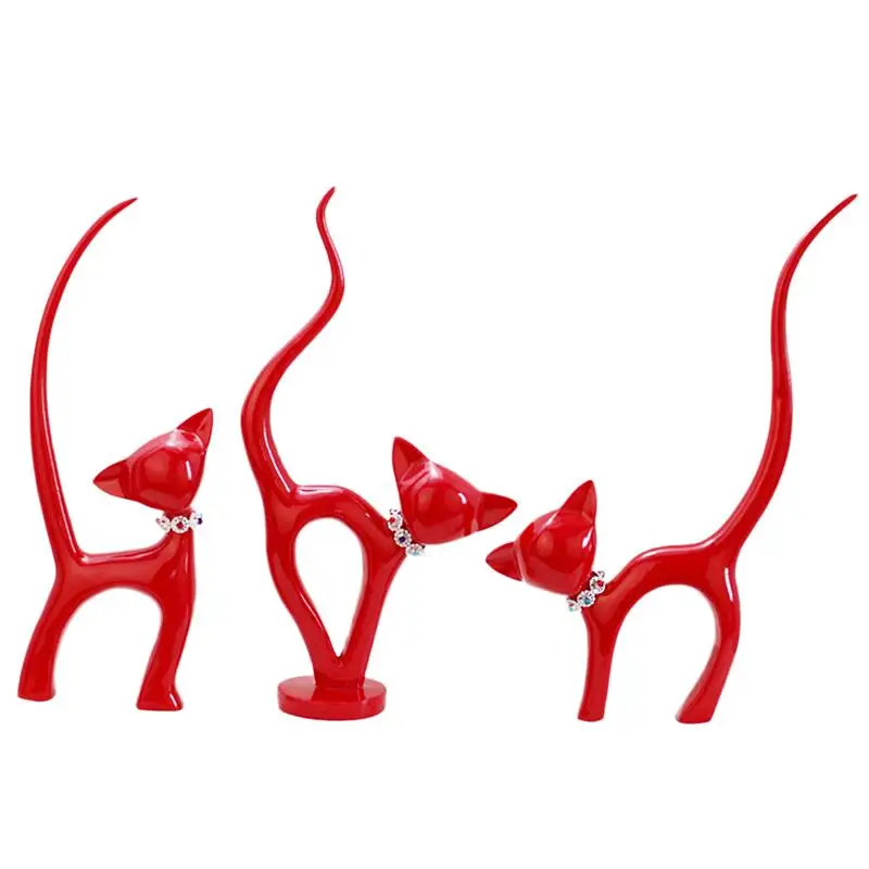 

Creative 3Pcs Desk Decorations Lovely Red Cats Type Desk Figurines Miniatures Cat Ornaments Home Decorations