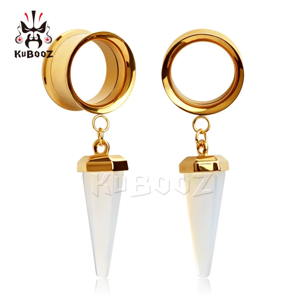 Kubooz piercing stainless steel ear gauges piercing body jewelry dangle stone ear tunnels double flared plugs expander