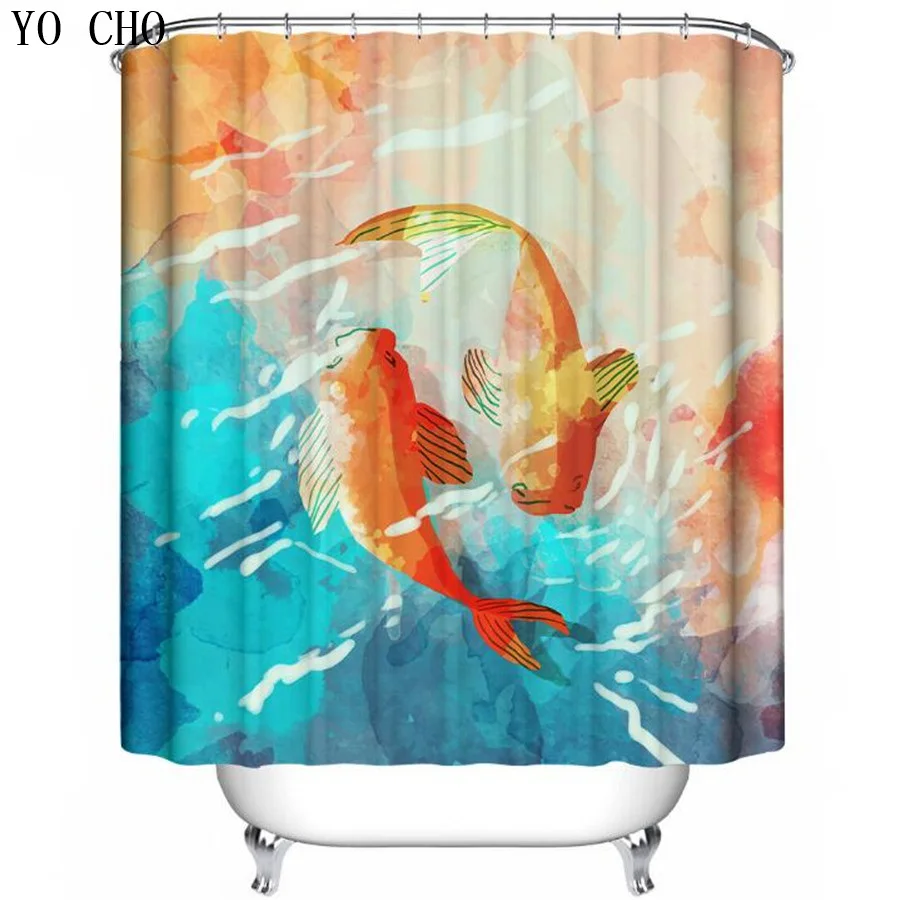YO CHO Sea shower curtains fish bathroom curtain 3d shower curtains