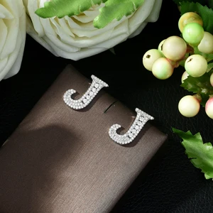HIBRIDE мини A-Z Pendientes Iniciales серьги с буквами милые серебряные ювелирные изделия креативные подарки для женщин серьги для девочек E-458 - Окраска металла: J