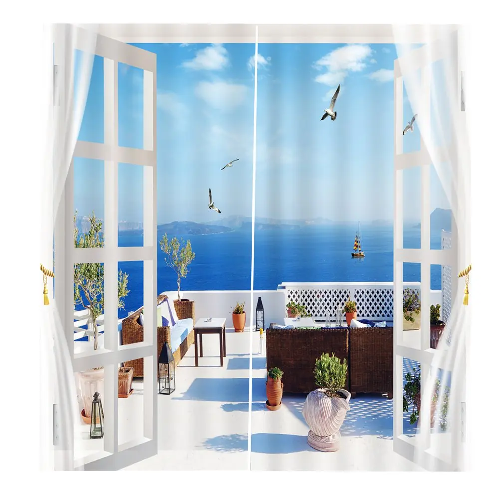 

Terrace 150*166Curtain Floral Flowers Printing Door Window Curtains Home decor Bedroom Living room