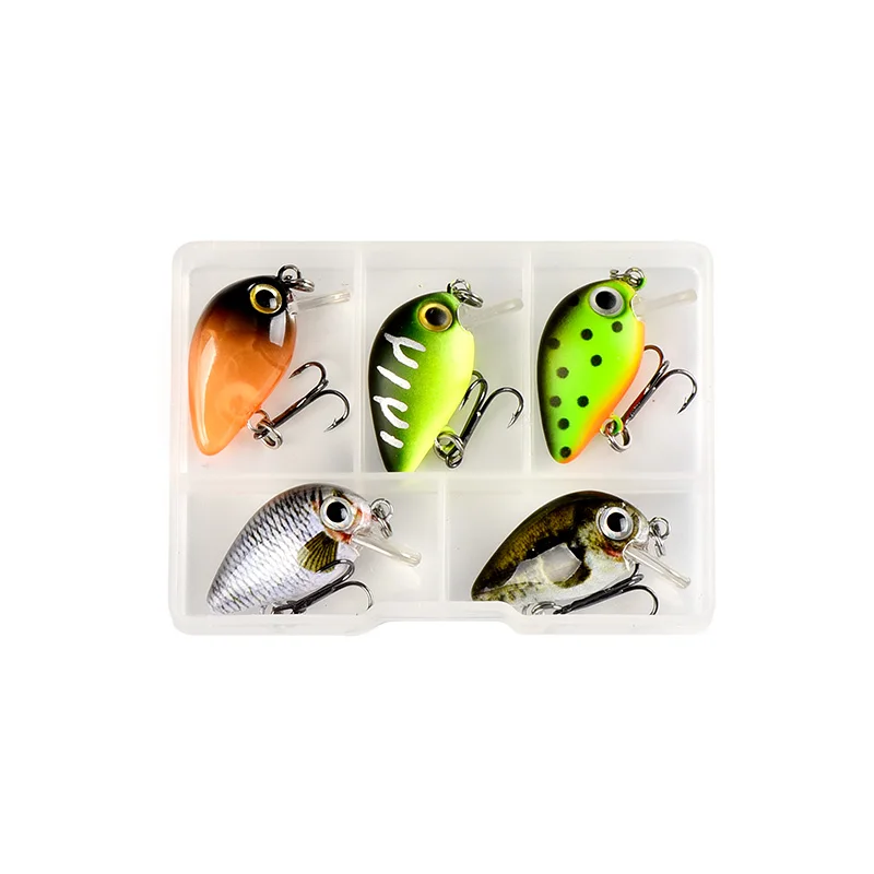 5PCS/Box Crankbait 2.5cm Fly Fishing Lures Topwater Wobblers Quality Mini Swimbait Hard lure Artificial Baits with Plastic Box