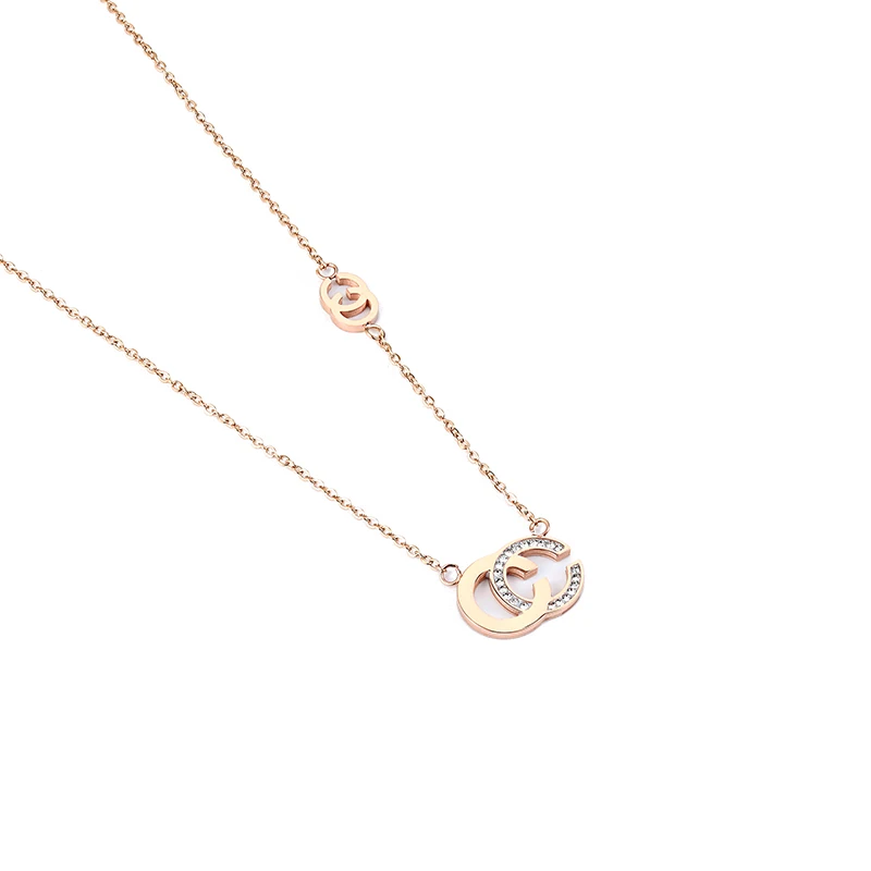 

Donia Jewelry Titanium steel whiteRhineston necklace ladies men's couple jewelry double circle necklace rose color does not fade
