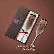 Горячее-креативное ремесло винтажная перьевая ручка винтажная резная металлическая Тонущая ручка Фирменный подарок перо индейки набор ручек