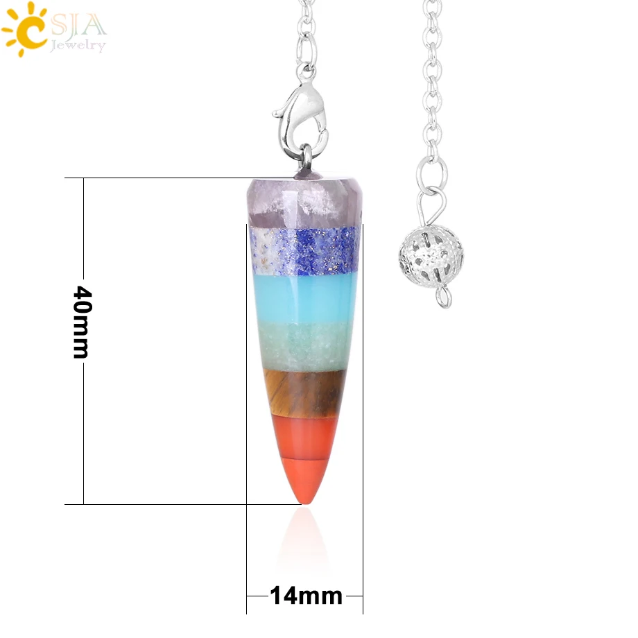 CSJA натуральный камень 7 маятник с чакрами для придавая круговой конус метафизический духовный исцеляющий амулет Wiccan рейки ювелирные изделия F358