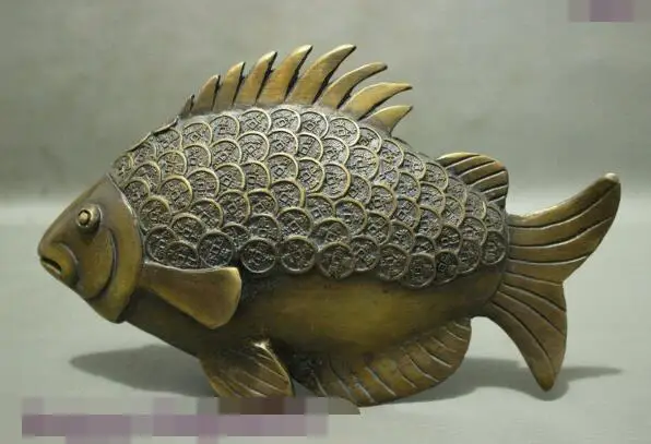 

S5168 Folk Chinese FengShui Bronze Coin Wealth Fish Auspicious Animal Statue Sculpture discount 30% (C0324)