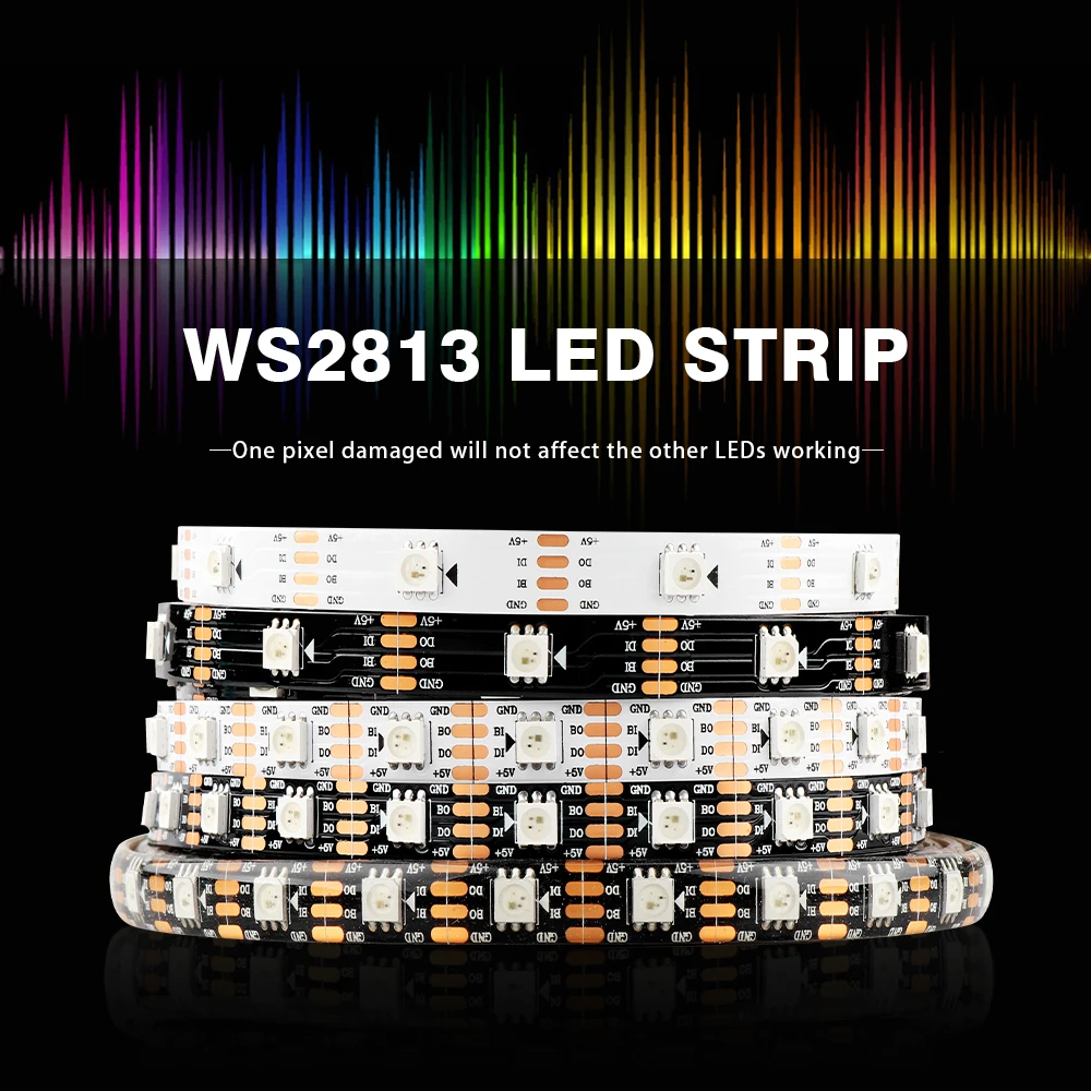 

Full Color WS2813 RGB LED Pixel Strip Light 5m IP30/IP65 DC5V Smart individually Addressable Dual-signal,WS2812B Upgrade Version