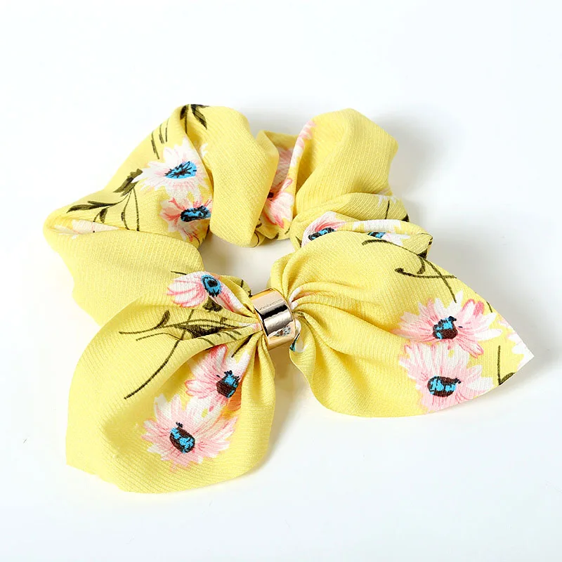 

Fresh Chiffon Bowknot Flower Hair Scrunchies Women Striped Hair Accessories Rubber Band Hair Rope Ponytail Holder Bows Headwear
