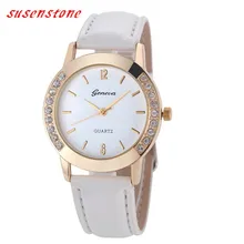 2016 Watch Women Geneva Leather Quartz-Watch Womens Crystal Diamond Rhinestone Watches Beauty Dress Wristwatch Hours Reloj Mujer