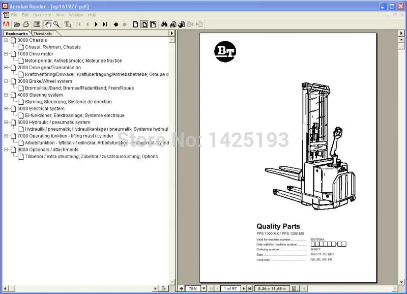 BT вилочный погрузчик запчасти PDF 2012 для Toyota