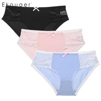 

Ekouaer Sexy Cotton Lace Briefs Women Underwear Comfortable Patchwork Low Rise Underwear Panties Girls Breathable Underpants