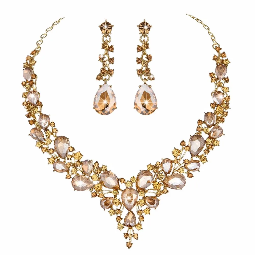 Женский ювелирный комплект набор из ожерелья и сережек с австрийским кристаллом