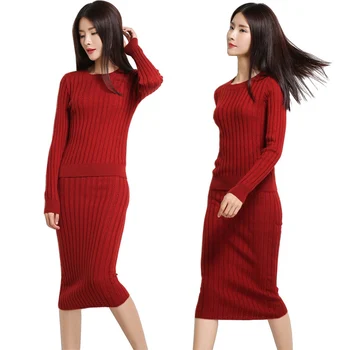 

Women Knit Sweater Skirt Set 2019 New Spring Womens Knitted Two Piece Sets Cashmere Wool Knitting Clothing Suits Tops+Skirt Sets
