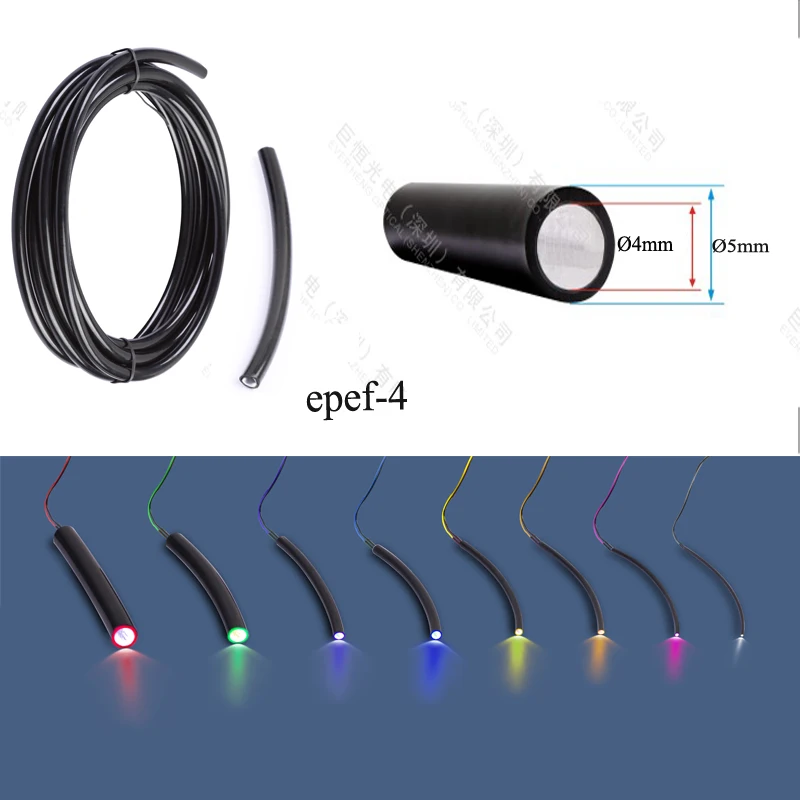 Black Jacket 3mm Solid Core End Glow plastic Fiber Optic Light Cable 