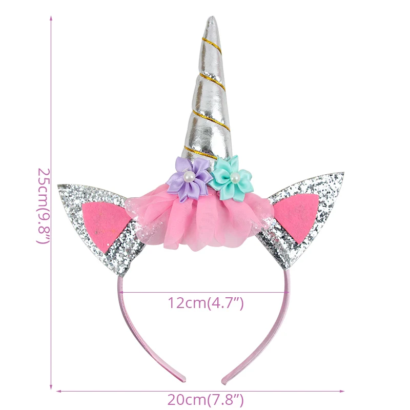 Вечерние украшения в виде единорога для первого дня рождения, украшения на день рождения для девочек, повязка на голову в виде единорога с поясом, сатиновые вечерние сувениры для малышей - Цвет: Silver
