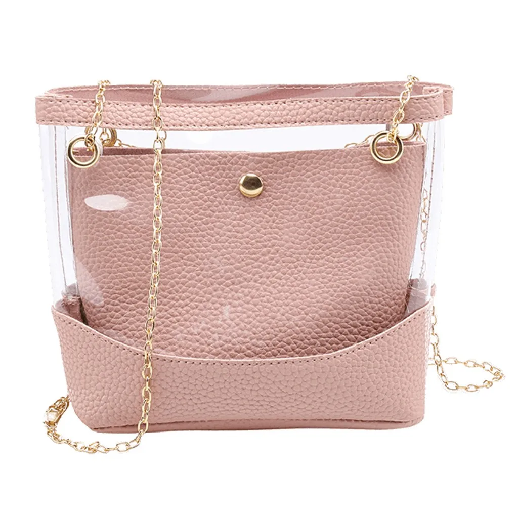 

Transparent Bag Fashion Summer Composite Bag Solid Candy Color Shoulder Bags Hasp Wild Causal Beach Handbags Cute Bolsa Feminina