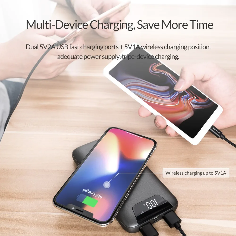 ORICO WR10 10000mah Power Bank With Wireless Charging 2A Dual USB Power Bank with LCD Display Charger for iPhone Mobile Phone ORICO WR10 10000mah Power Bank With Wireless Charging 2A Dual USB Power Bank with LCD Display Charger for iPhone Mobile Phone