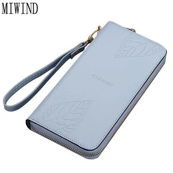 

2017 New Wallet Women Long Zipper Ladies Purse Female Leaves Embossed Leather Wallets Brand Woman Purse Card Holder Clutch TG069