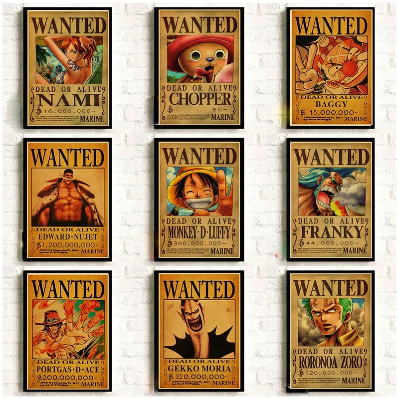 Японский Классический Аниме one piece Wanted Ретро плакат Обезьяна D Luffy Wanted винтажная настенная живопись стены комнаты художественные плакаты