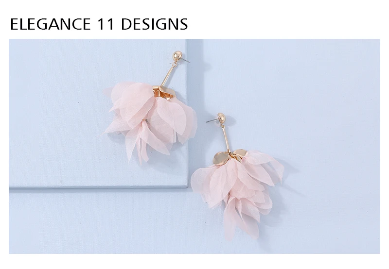 Badu Trendy Big Flower Yarn Earring Long Dangle Pink Floral Drop Earrings Bohemian Trendy Jewelry for Party Wholesale