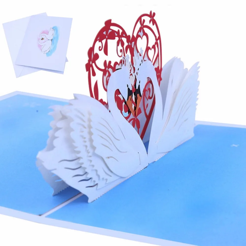  3D Pop Up Swan Greeting Cards Birthday Wedding Valentine Anniversary Invitations - 32916234619