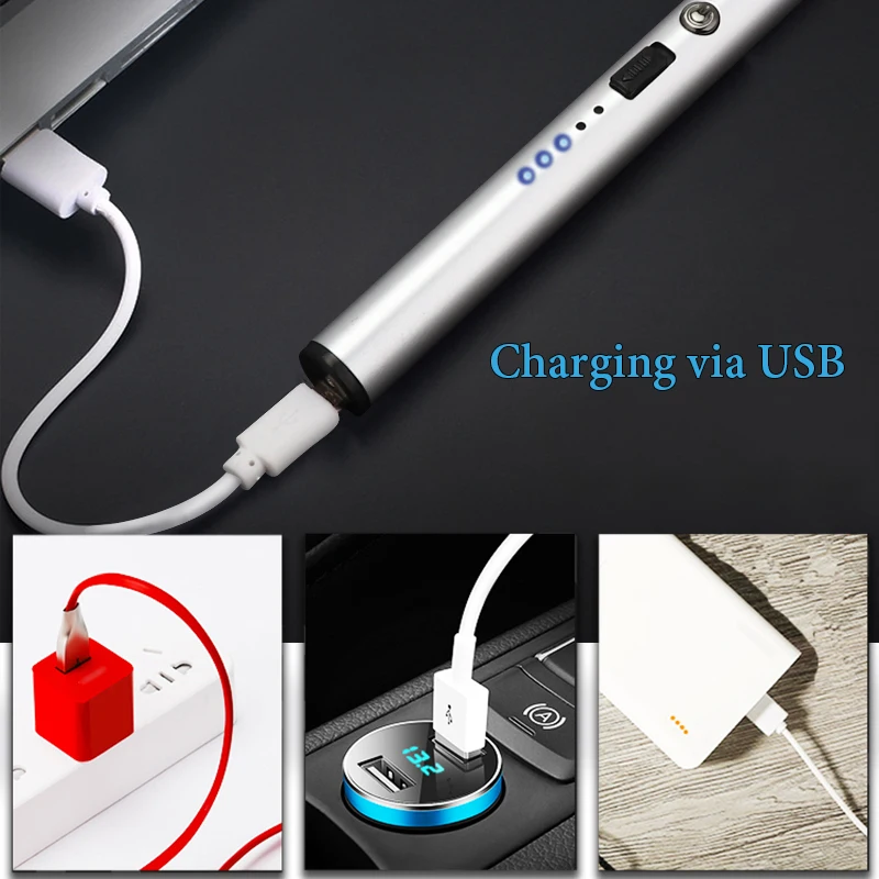 Электрическая дуговая зажигалка кухонная USB перезаряжаемая длинная вращающаяся
