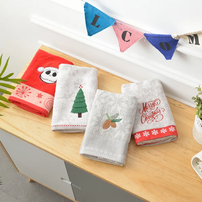 

Christmas Cotton Towel 125g Cartoon Nut Christmas Tree Letter Embroidery 41x66cm Thick Big Face Bath Towels Festival Supply